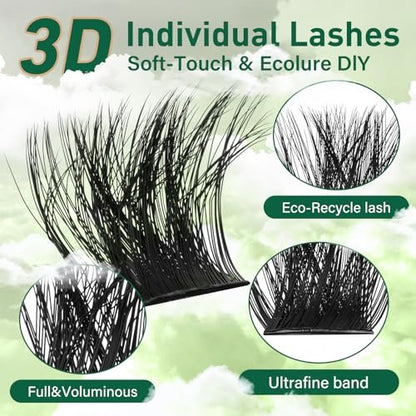 KEYYOU 3D Effect Lash Clusters 231pcs – 100D/200D D Curl Wispy Lashes 10-18mm, Individual Cluster Lashes for Natural Volume DIY