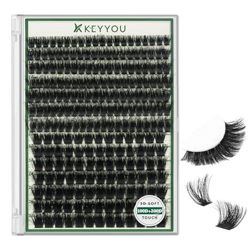 KEYYOU 3D Effect Lash Clusters 231pcs – 100D/200D D Curl Wispy Lashes 10-18mm, Individual Cluster Lashes for Natural Volume DIY - görsel 2