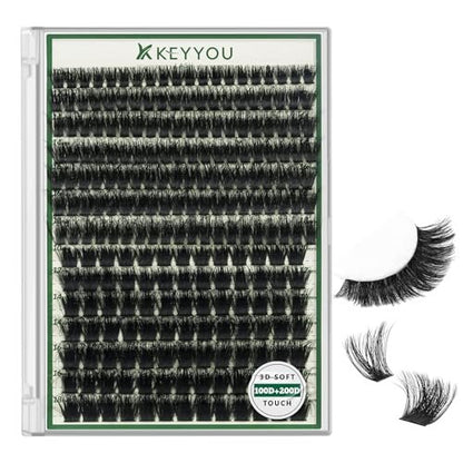 KEYYOU 3D Effect Lash Clusters 231pcs – 100D/200D D Curl Wispy Lashes 10-18mm, Individual Cluster Lashes for Natural Volume DIY