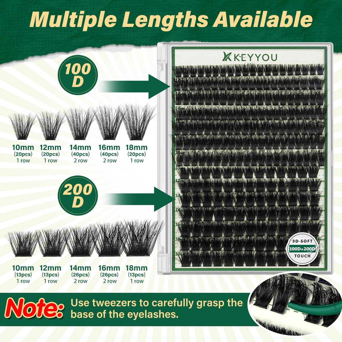 KEYYOU 3D Effect Lash Clusters 231pcs – 100D/200D D Curl Wispy Lashes 10-18mm, Individual Cluster Lashes for Natural Volume DIY - görsel 5