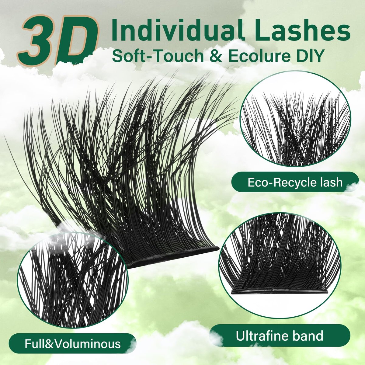 KEYYOU 3D Effect Lash Clusters 231pcs – 100D/200D D Curl Wispy Lashes 10-18mm, Individual Cluster Lashes for Natural Volume DIY - görsel 3