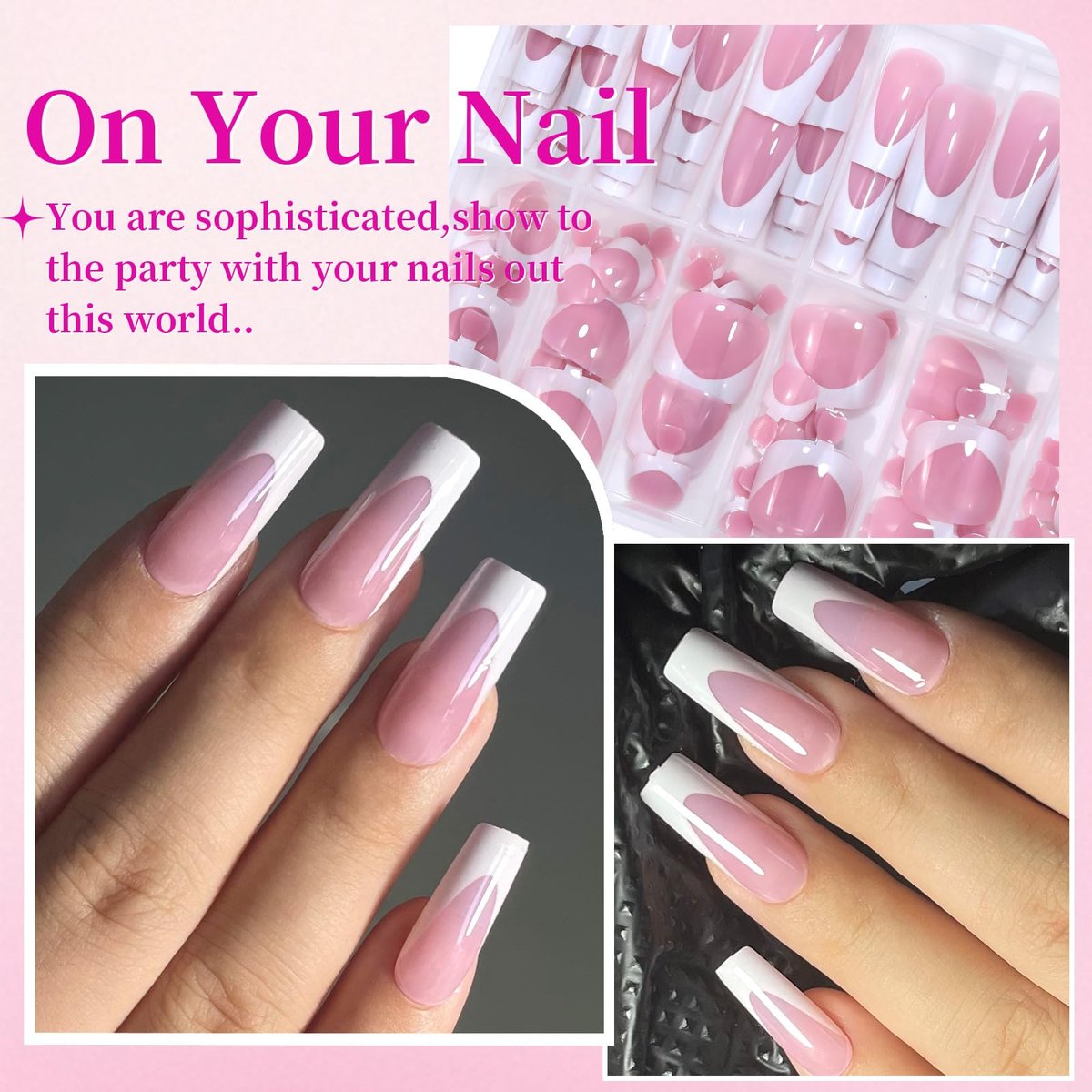 HWHUNO 4 Design French Soft Gel Toe Nail Tips Set - 120Pcs White Pink Black Full Cover Square Tip Press on Nails & Wider Toenails for Women, Home DIY Salon (15 Sizes) - görsel 9