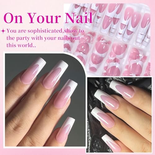 HWHUNO 4 Design French Soft Gel Toe Nail Tips Set - 120Pcs White Pink Black Full Cover Square Tip Press on Nails & Wider Toenails for Women, Home DIY Salon (15 Sizes) - görsel 10