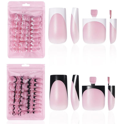 HWHUNO 4 Design French Soft Gel Toe Nail Tips Set - 120Pcs White Pink Black Full Cover Square Tip Press on Nails & Wider Toenails for Women, Home DIY Salon (15 Sizes)