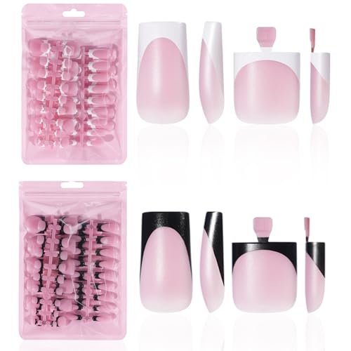 HWHUNO 4 Design French Soft Gel Toe Nail Tips Set - 120Pcs White Pink Black Full Cover Square Tip Press on Nails & Wider Toenails for Women, Home DIY Salon (15 Sizes) - görsel 2