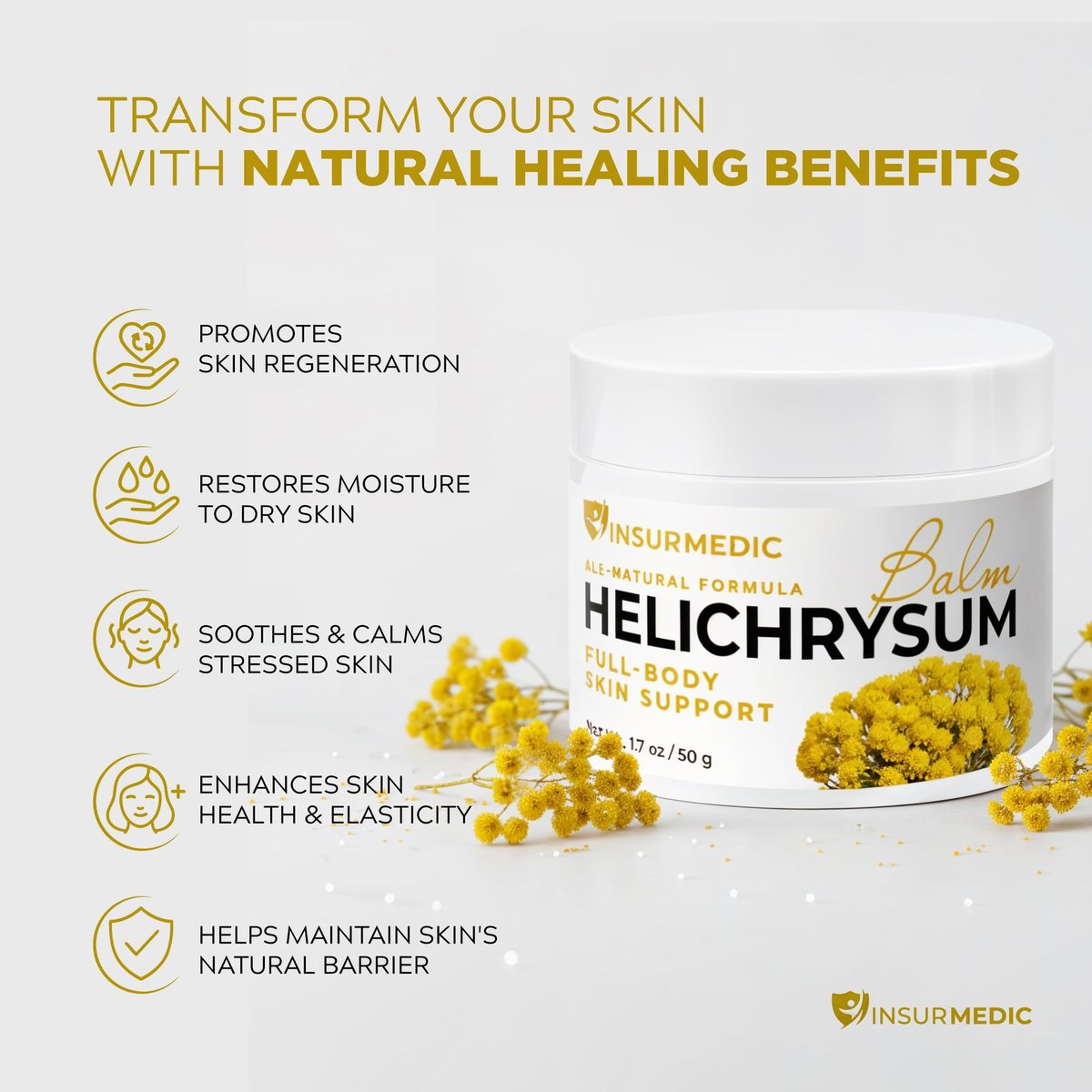 InsurMedic Helichrysum Essential Oil Balm - Helichrysum Italicum Cream for Veins, Bruises, Aches, Pains & Skin Healing - Full Body Hydration Multipurpose Salve Avelisse
