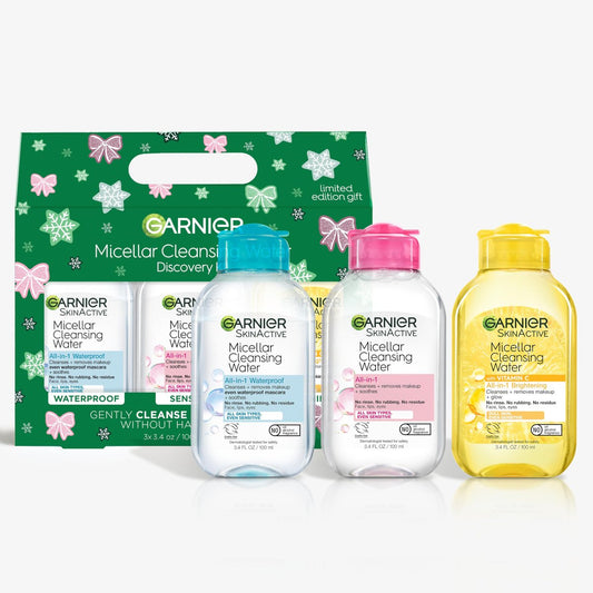 Garnier SkinActive Micellar Water Gift Set – Holiday Skin Care Kit with Travel Size Facial Cleansers (Original, Waterproof & Vitamin C Formulas) Avelisse