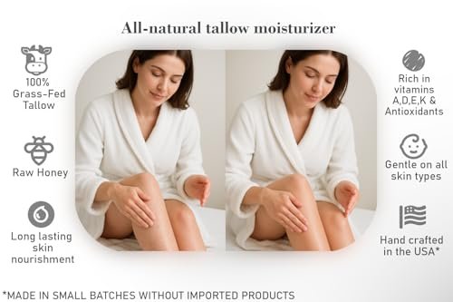 Bear Bird 100% Grass-Fed Tallow & Raw Honey Lotion with Olive Oil, Orange & Vanilla Essential Oils - 16 Fl Oz Avelisse