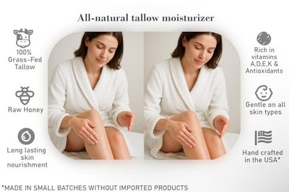 Bear Bird 100% Grass-Fed Tallow & Raw Honey Lotion with Olive Oil, Orange & Vanilla Essential Oils - 16 Fl Oz Avelisse