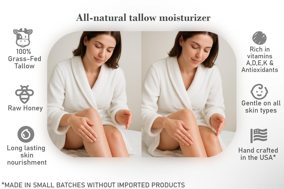 Bear Bird 100% Grass-Fed Tallow & Raw Honey Lotion with Olive Oil, Orange & Vanilla Essential Oils - 16 Fl Oz Avelisse