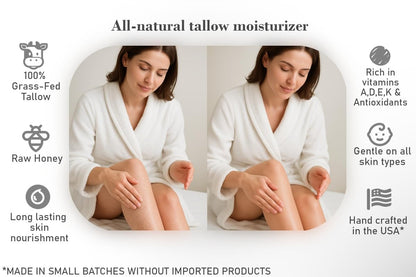 Bear Bird 100% Grass-Fed Tallow & Raw Honey Lotion with Olive Oil, Orange & Vanilla Essential Oils - 16 Fl Oz Avelisse