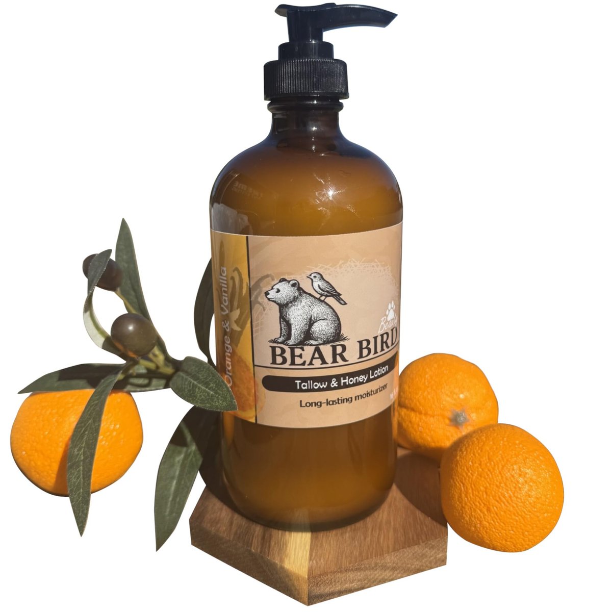 Bear Bird 100% Grass-Fed Tallow & Raw Honey Lotion with Olive Oil, Orange & Vanilla Essential Oils - 16 Fl Oz Avelisse