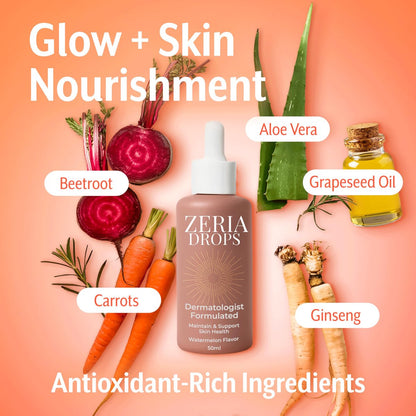 Zeria Tanning Drops to Drink – Sunless Tanning Drops for Face & Body – Vegan, Edible Self Tanner with Beta-Carotene – Natural Glow & Melanin Booster – Watermelon Flavor – 50mL Avelisse