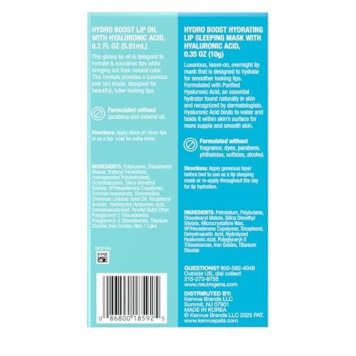 Neutrogena Hydro Boost Lip Hydration Kit: Light Pink Tinted Lip Oil & Clear Overnight Lip Sleeping Mask with Hyaluronic Acid for Day & Night Nourishment, 2 Items Avelisse