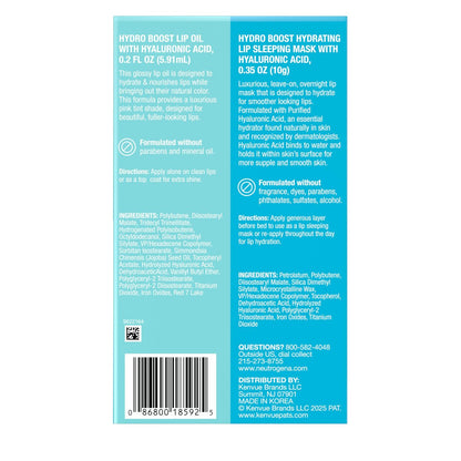 Neutrogena Hydro Boost Lip Hydration Kit: Light Pink Tinted Lip Oil & Clear Overnight Lip Sleeping Mask with Hyaluronic Acid for Day & Night Nourishment, 2 Items Avelisse