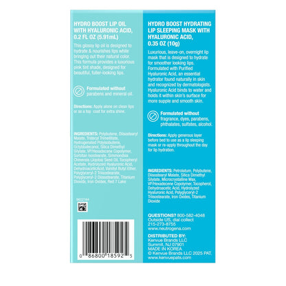 Neutrogena Hydro Boost Lip Hydration Kit: Light Pink Tinted Lip Oil & Clear Overnight Lip Sleeping Mask with Hyaluronic Acid for Day & Night Nourishment, 2 Items Avelisse