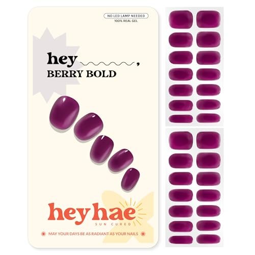 Heyhae Semi Cured Gel Nail Strips - Hey, Berry Bold | No LED Lamp Needed, Easy Apply & Remove, Salon Quality - 28 Strips - görsel 2