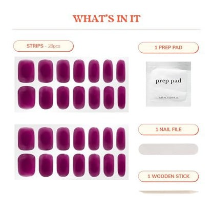 Heyhae Semi Cured Gel Nail Strips - Hey, Berry Bold | No LED Lamp Needed, Easy Apply & Remove, Salon Quality - 28 Strips