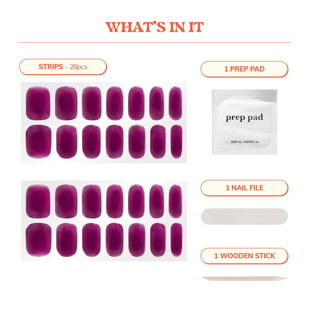 Heyhae Semi Cured Gel Nail Strips - Hey, Berry Bold | No LED Lamp Needed, Easy Apply & Remove, Salon Quality - 28 Strips - görsel 5