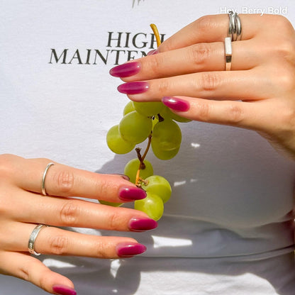 Heyhae Semi Cured Gel Nail Strips - Hey, Berry Bold | No LED Lamp Needed, Easy Apply & Remove, Salon Quality - 28 Strips