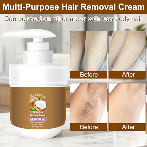 Coconut Oil Facial Hair Removal Cream for Women - Gentle, Plant-Based Hair Remover for Chin & Upper Lip, 3.52 oz Avelisse