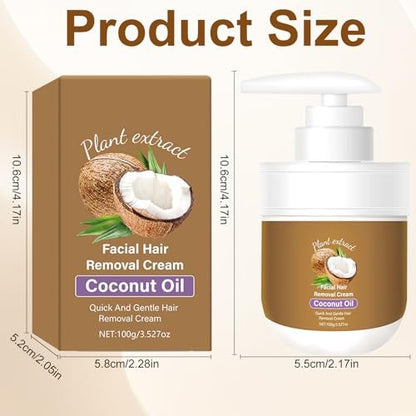 Coconut Oil Facial Hair Removal Cream for Women - Gentle, Plant-Based Hair Remover for Chin & Upper Lip, 3.52 oz Avelisse