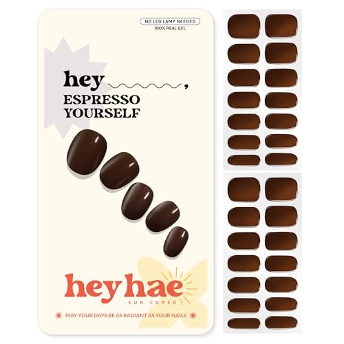 Heyhae Semi Cured Gel Nail Strips – Fall Solid Brown, No LED Lamp Needed, Easy Apply & Remove, Salon Quality – 28 Strips, Prep Pads, File & Stick – Hey, Espresso Yourself - görsel 2