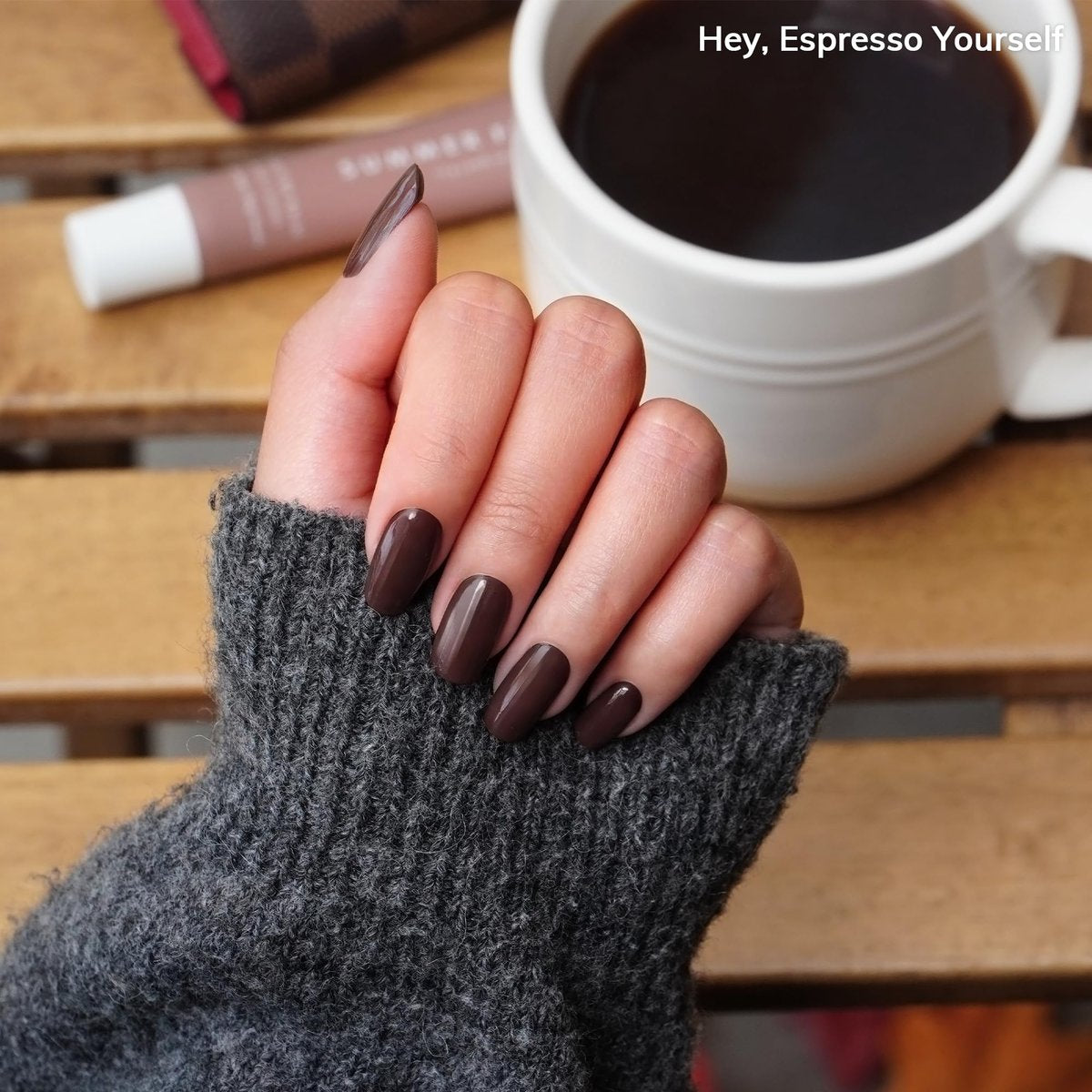 Heyhae Semi Cured Gel Nail Strips – Fall Solid Brown, No LED Lamp Needed, Easy Apply & Remove, Salon Quality – 28 Strips, Prep Pads, File & Stick – Hey, Espresso Yourself - görsel 3