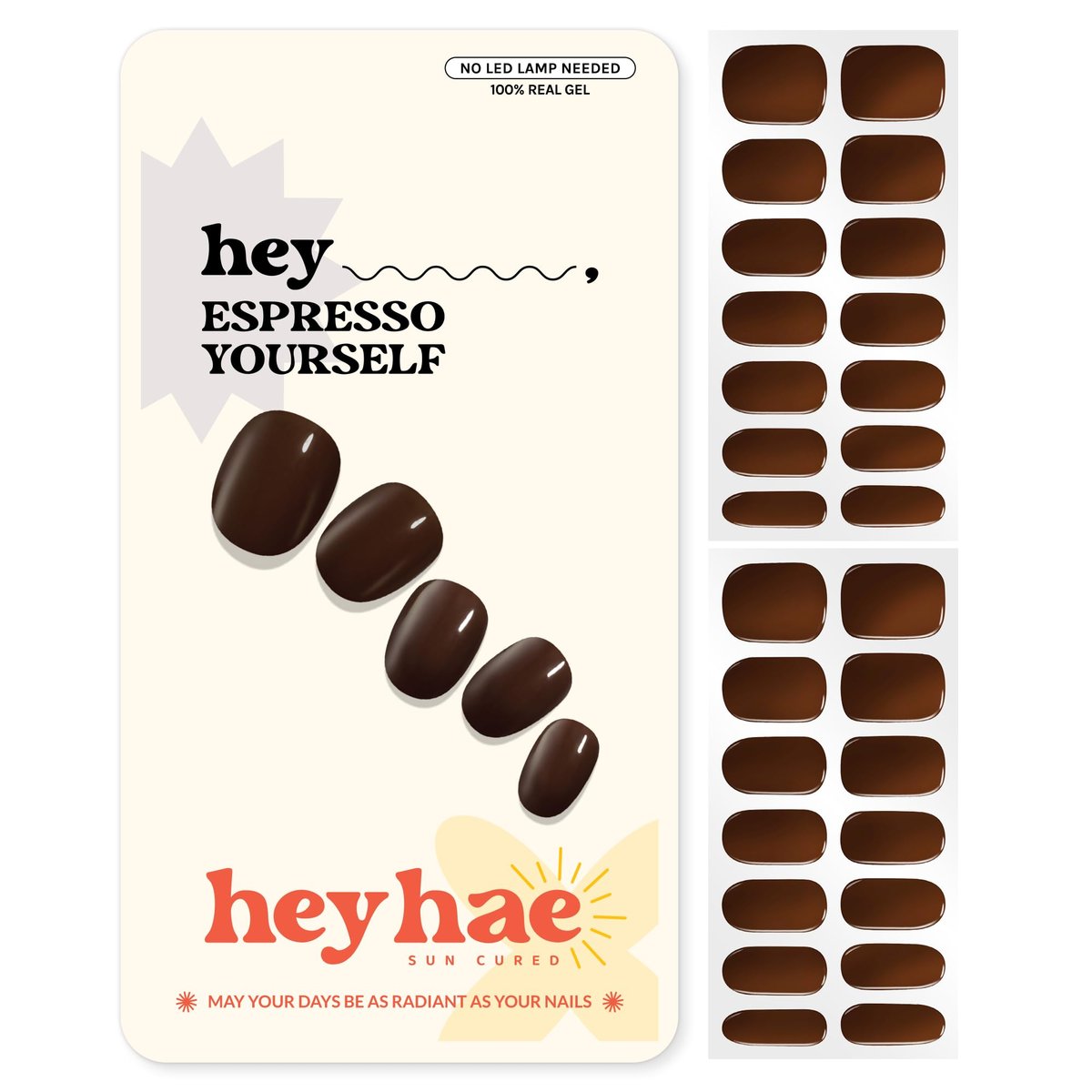Heyhae Semi Cured Gel Nail Strips – Fall Solid Brown, No LED Lamp Needed, Easy Apply & Remove, Salon Quality – 28 Strips, Prep Pads, File & Stick – Hey, Espresso Yourself - görsel 1