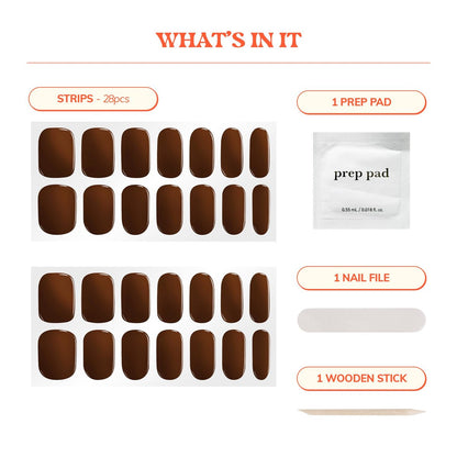 Heyhae Semi Cured Gel Nail Strips – Fall Solid Brown, No LED Lamp Needed, Easy Apply & Remove, Salon Quality – 28 Strips, Prep Pads, File & Stick – Hey, Espresso Yourself