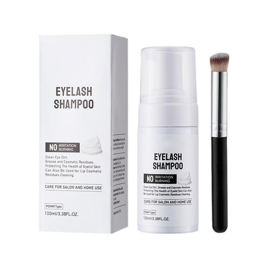 Grospe Eyelash Extension Cleansing Foam - 3.4 fl.oz Lash Shampoo with Applicator Brush, Oil-Free Foaming Makeup Remover for Natural Lashes