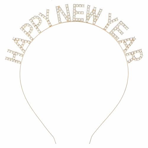 PRELITER Gold Happy New Year Headband - Metallic New Years Accessories for Women, Party Headwear - görsel 2