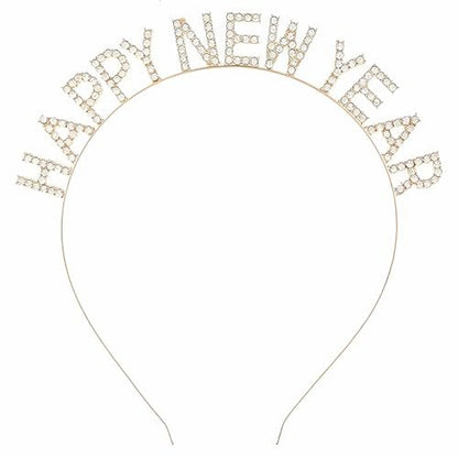 PRELITER Gold Happy New Year Headband - Metallic New Years Accessories for Women, Party Headwear