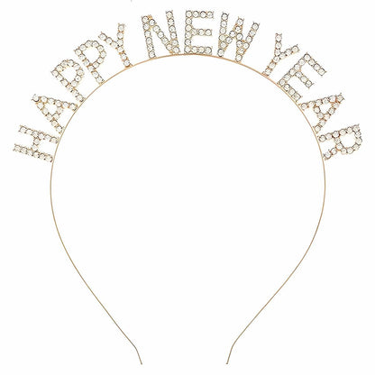PRELITER Gold Happy New Year Headband - Metallic New Years Accessories for Women, Party Headwear