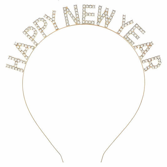 PRELITER Gold Happy New Year Headband - Metallic New Years Accessories for Women, Party Headwear