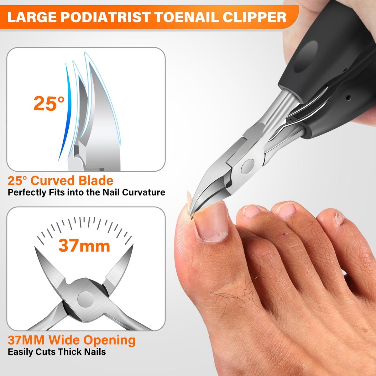 DRMODE Toenail Clippers for Thick Toenails, Long Handled Toe Nail Clippers for Thick Nails for Seniors with Wide Opening, Professional Stainless Steel Slanted Curved Ingrown Toenail Clippers for Men - görsel 3