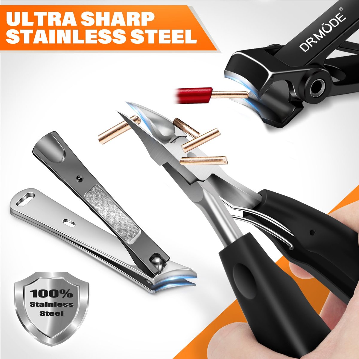 DRMODE Toenail Clippers for Thick Toenails, Long Handled Toe Nail Clippers for Thick Nails for Seniors with Wide Opening, Professional Stainless Steel Slanted Curved Ingrown Toenail Clippers for Men - görsel 9