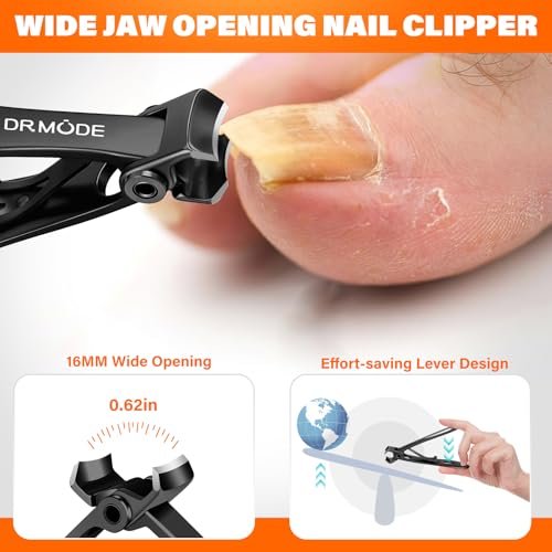 DRMODE Toenail Clippers for Thick Toenails, Long Handled Toe Nail Clippers for Thick Nails for Seniors with Wide Opening, Professional Stainless Steel Slanted Curved Ingrown Toenail Clippers for Men - görsel 6