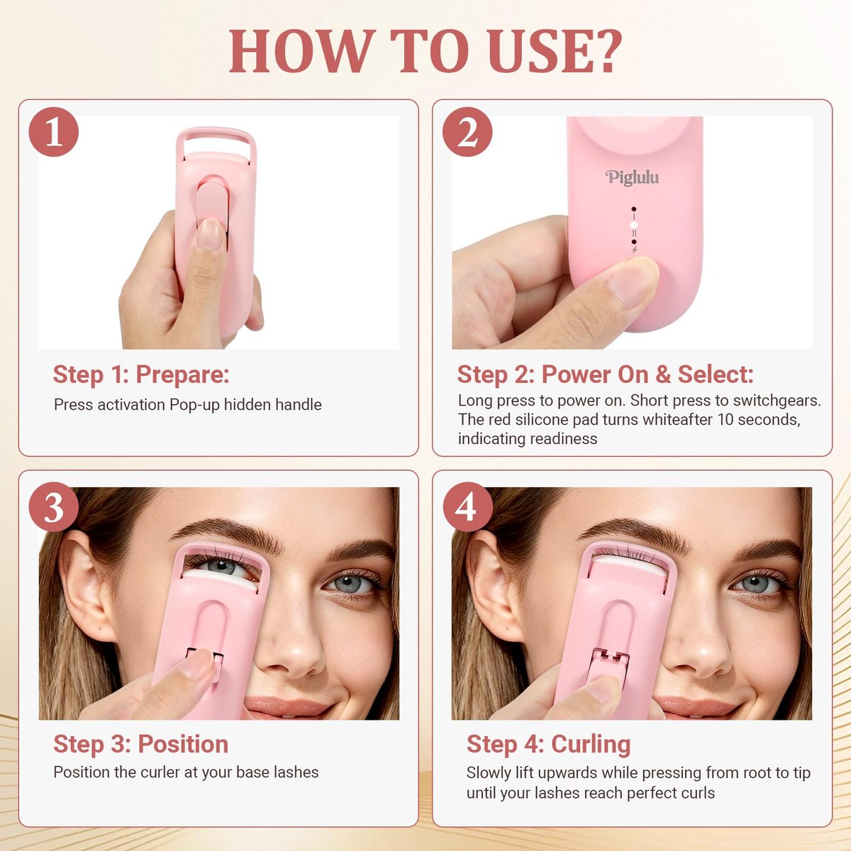 Heated Eyelash Curler - Mini Electric Lash Curler with Fast Heating, 2-Level Temp Control, Anti-Burn Silicone Pad, Type-C Charging - Pink - görsel 11
