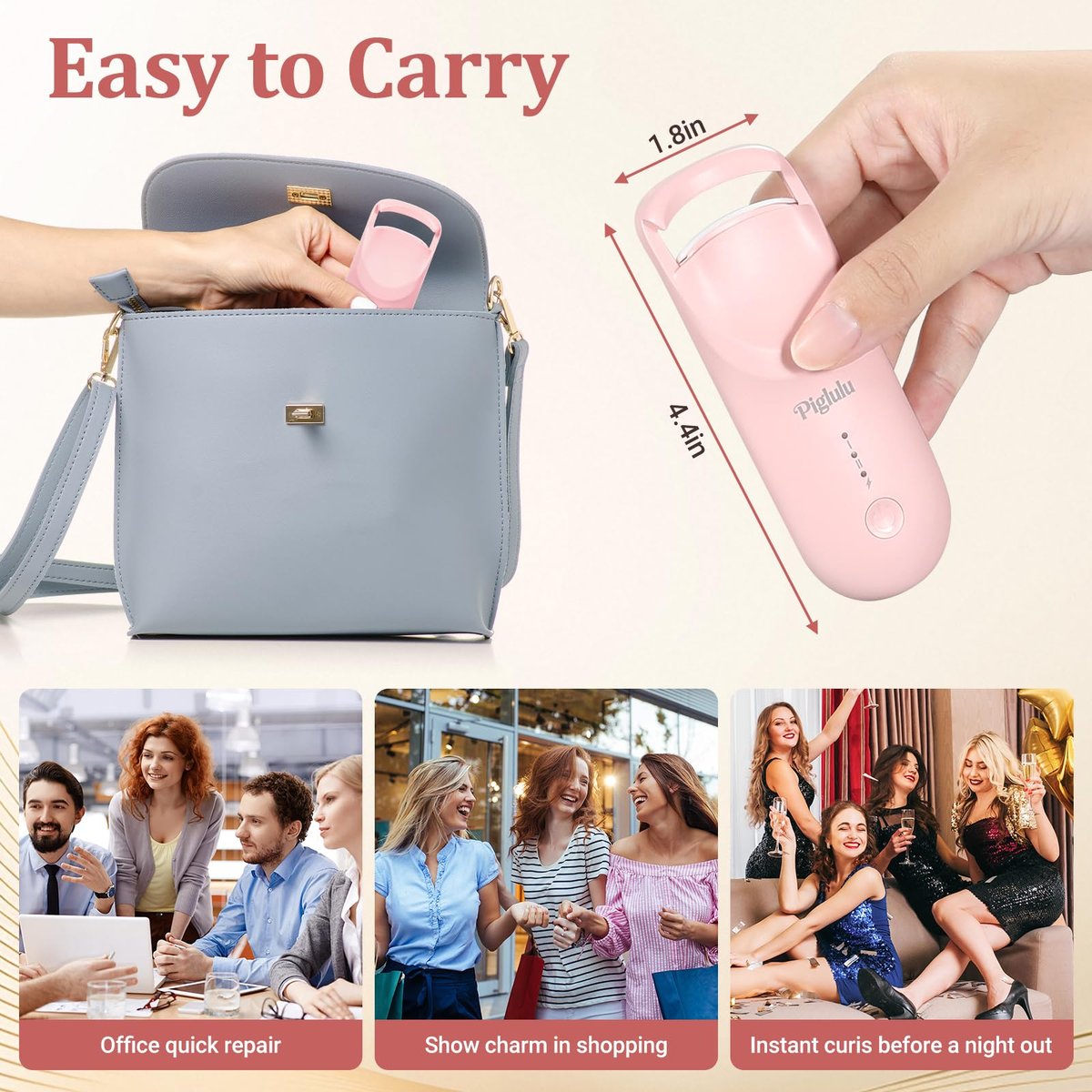 Heated Eyelash Curler - Mini Electric Lash Curler with Fast Heating, 2-Level Temp Control, Anti-Burn Silicone Pad, Type-C Charging - Pink - görsel 7