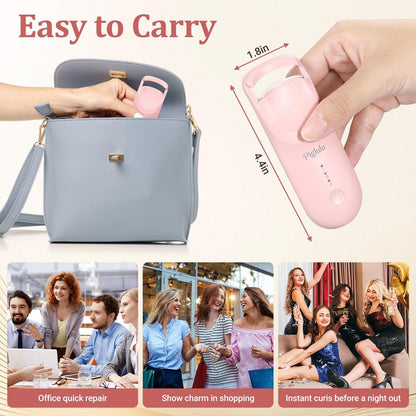 Heated Eyelash Curler - Mini Electric Lash Curler with Fast Heating, 2-Level Temp Control, Anti-Burn Silicone Pad, Type-C Charging - Pink