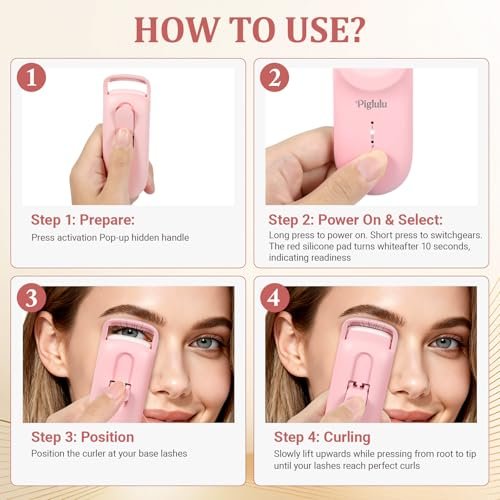 Heated Eyelash Curler - Mini Electric Lash Curler with Fast Heating, 2-Level Temp Control, Anti-Burn Silicone Pad, Type-C Charging - Pink - görsel 12