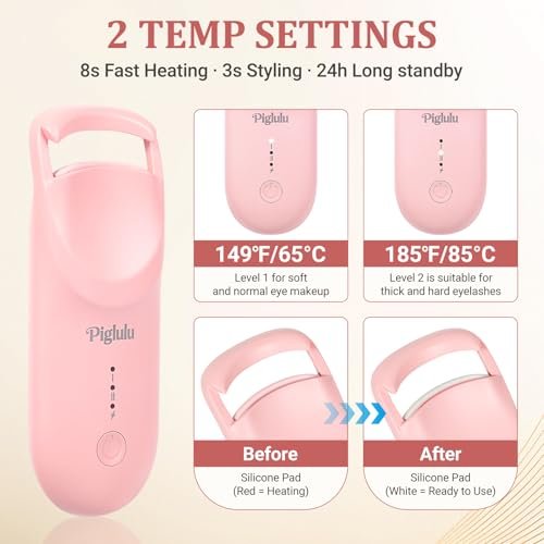 Heated Eyelash Curler - Mini Electric Lash Curler with Fast Heating, 2-Level Temp Control, Anti-Burn Silicone Pad, Type-C Charging - Pink - görsel 10