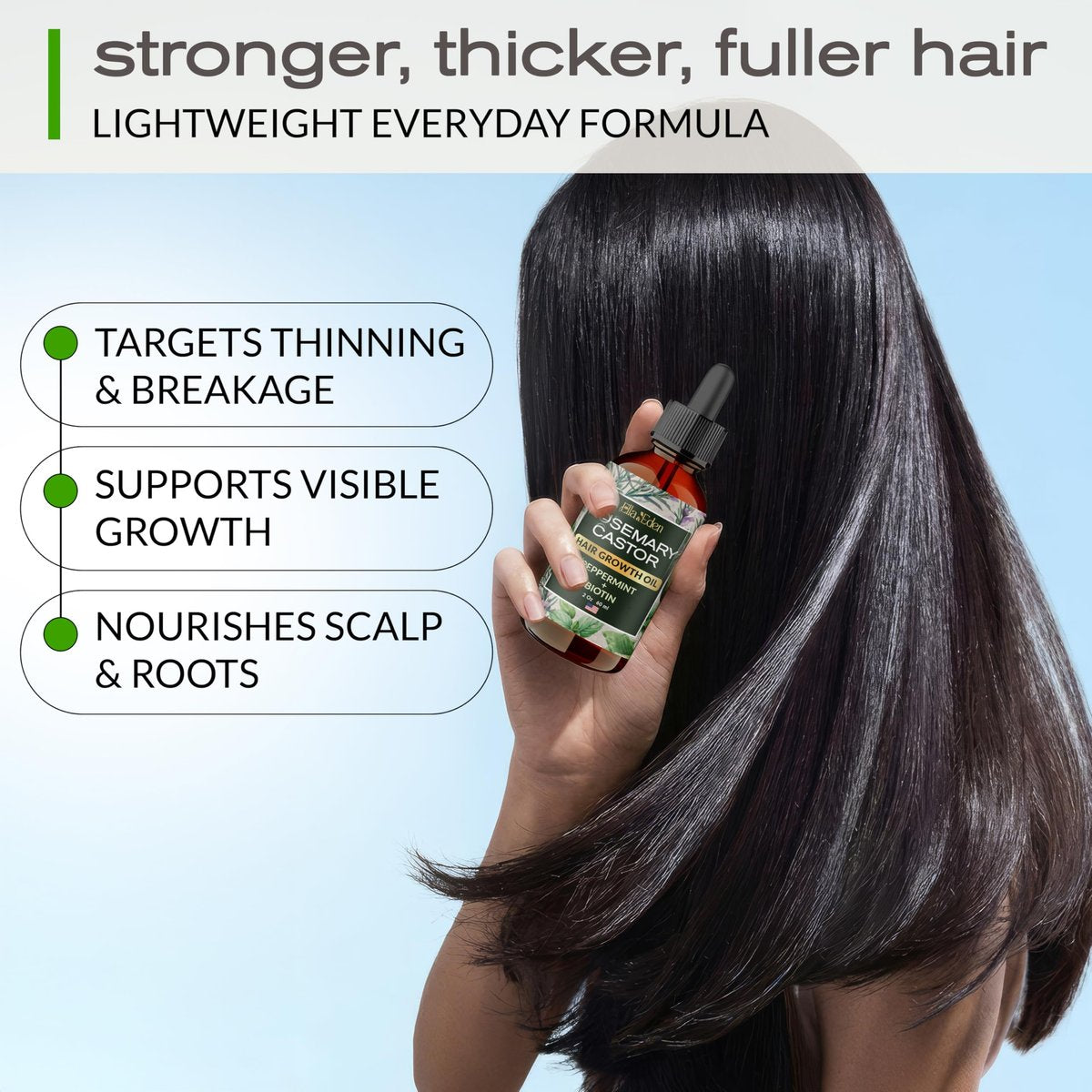 Ella & Eden Hair Growth Oil with Rosemary, Castor, Peppermint Oils & Biotin - Dry Scalp Treatment - Strengthening, Repairing, Soothing - 2 Fl Oz Glass Bottle - görsel 17