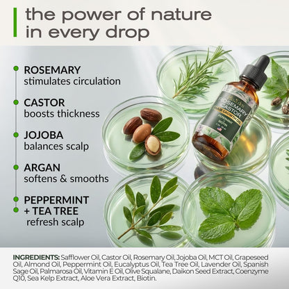 Ella & Eden Hair Growth Oil with Rosemary, Castor, Peppermint Oils & Biotin - Dry Scalp Treatment - Strengthening, Repairing, Soothing - 2 Fl Oz Glass Bottle