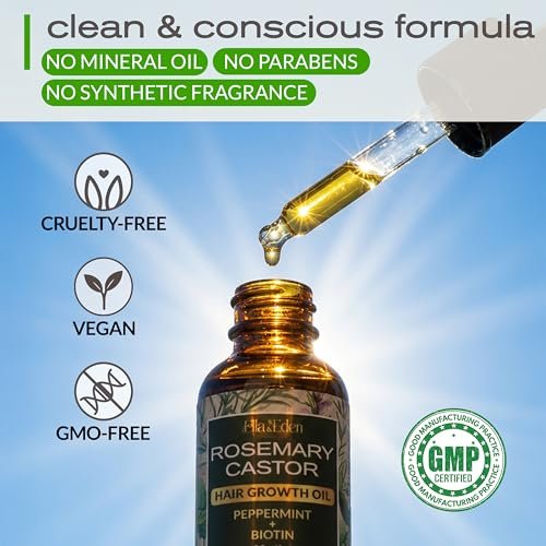Ella & Eden Hair Growth Oil with Rosemary, Castor, Peppermint Oils & Biotin - Dry Scalp Treatment - Strengthening, Repairing, Soothing - 2 Fl Oz Glass Bottle - görsel 16