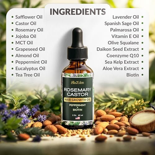 Ella & Eden Hair Growth Oil with Rosemary, Castor, Peppermint Oils & Biotin - Dry Scalp Treatment - Strengthening, Repairing, Soothing - 2 Fl Oz Glass Bottle - görsel 12