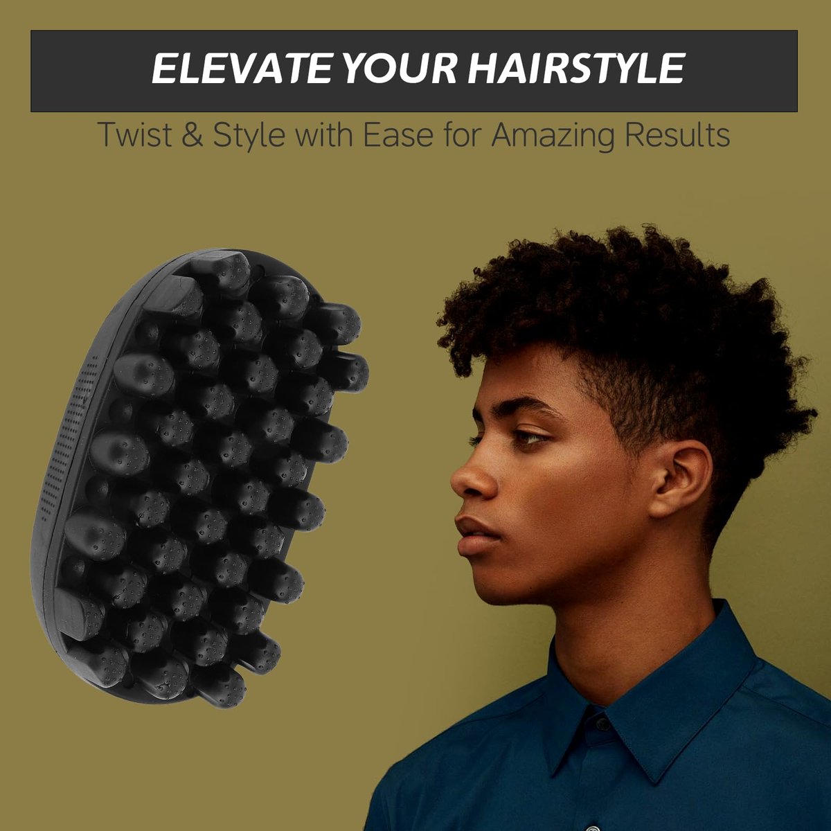 Rubber Curling Hair Brush: Twist King Sponge for Afro Hair - Washable Curl Sponge Styling Tool for Men, Women, Boys, Girls - Durable Curling Comb for Long & Short Hair (Small Tooth, Black) Avelisse
