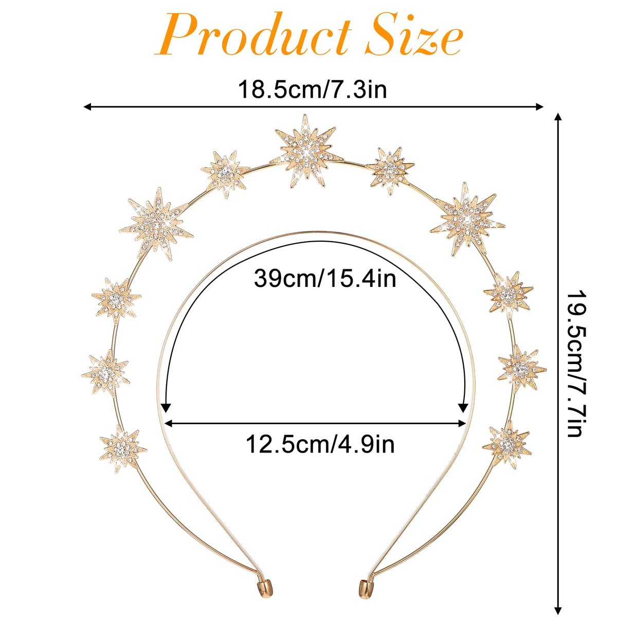 Tweruna Gold Halo Headband - Crystal Star Halo Crown, 4.9 Inches Gold Rhinestone Goddess Headpiece for Women Bridal Wedding Cosplay Party Avelisse