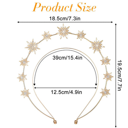Tweruna Gold Halo Headband - Crystal Star Halo Crown, 4.9 Inches Gold Rhinestone Goddess Headpiece for Women Bridal Wedding Cosplay Party Avelisse